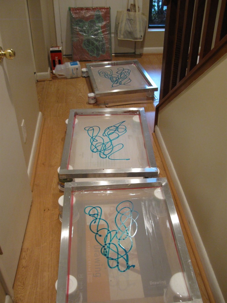 Screens drying in the hallway